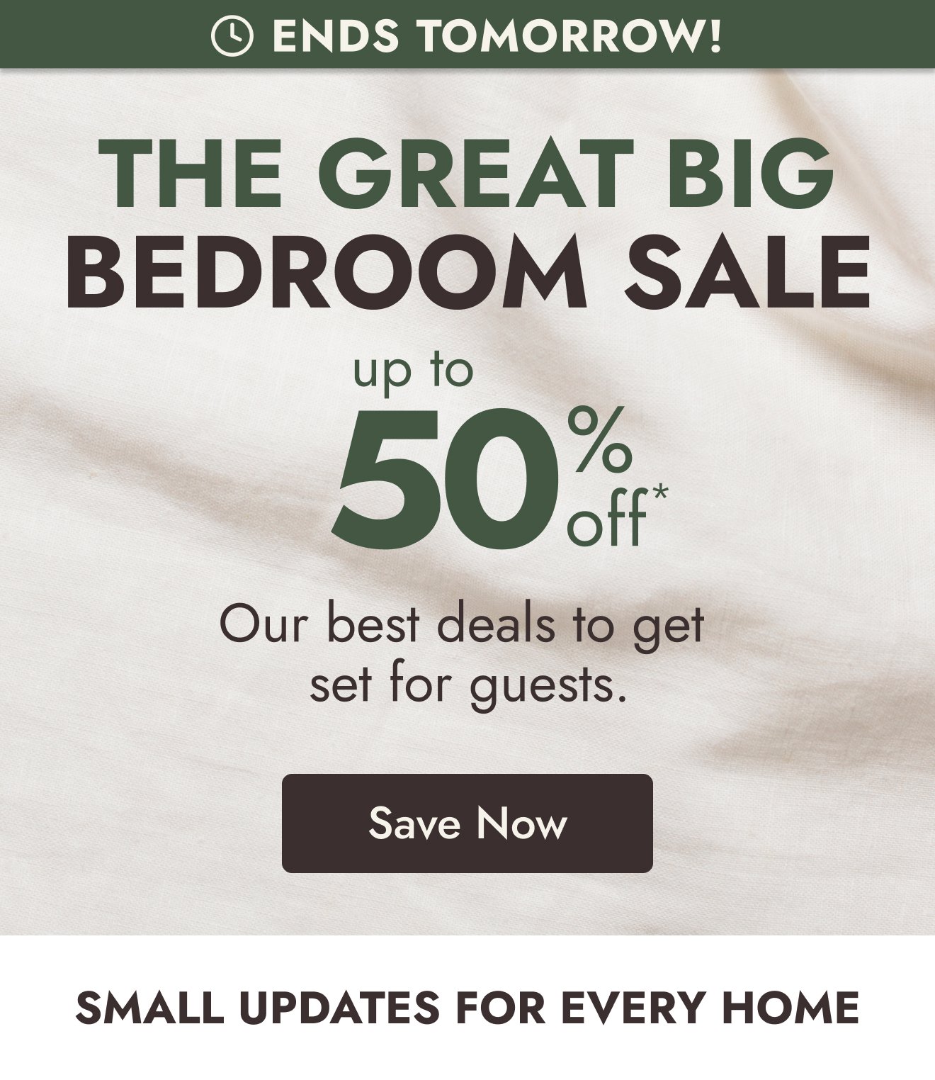 Up to 50% off ends tomorrow