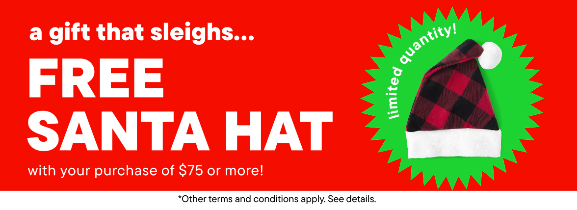 Free Santa Hat with your purchase of $75 or more