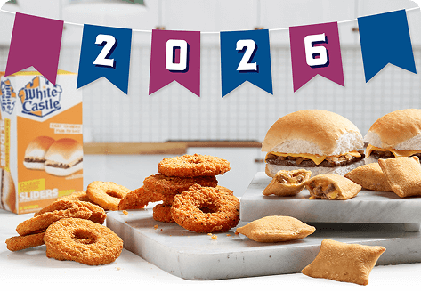 White Castle frozen products with 2026 banner celebration