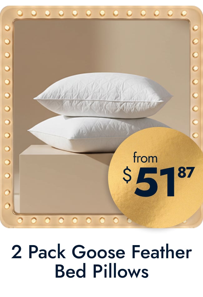 2 Pack Hotel Quality Goose Feather Bed Pillows for Side & Back Sleepers