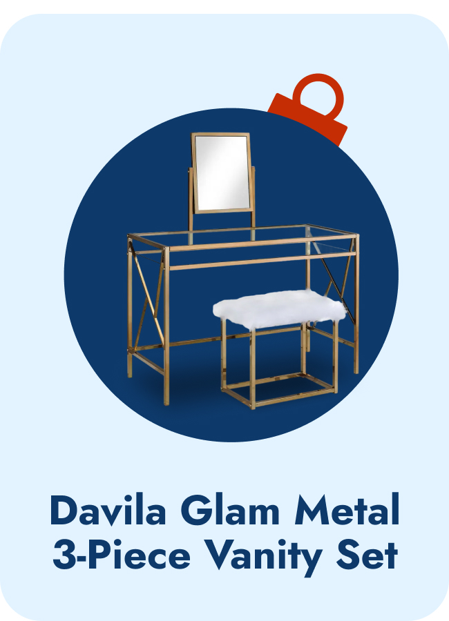 Furniture of America Davila Glam Metal 3-Piece Makeup Vanity Set with Mirror and Bench