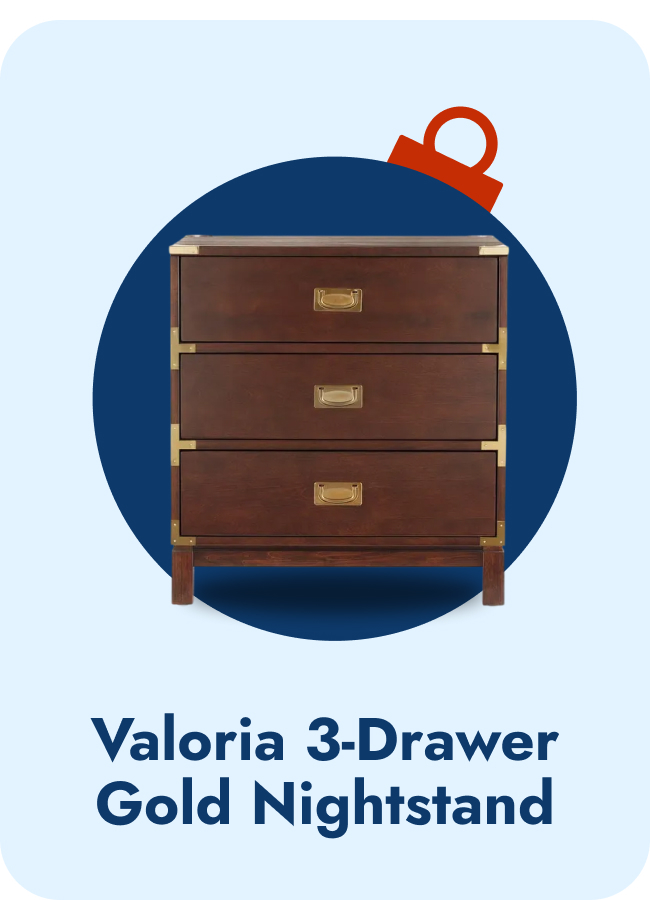 Valoria 3-Drawer Gold Accent Nightstand