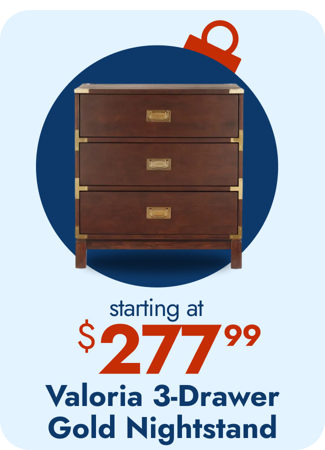 Valoria 3-Drawer Gold Accent Nightstand