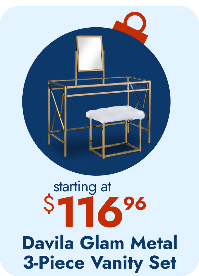 Furniture of America Davila Glam Metal 3-Piece Makeup Vanity Set with Mirror and Bench