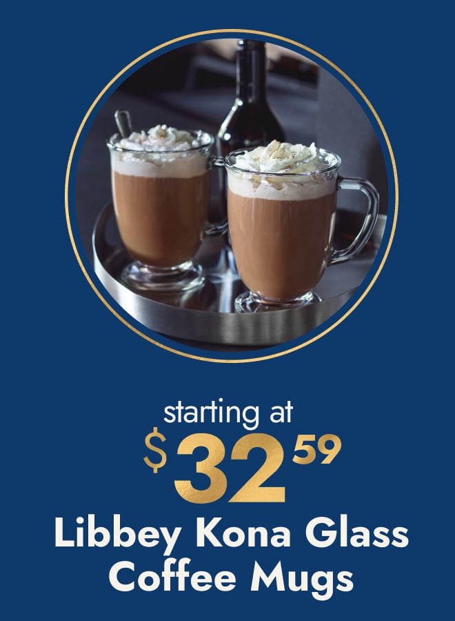 Libbey Kona Glass Coffee Mugs, 16-ounce, Set of 6