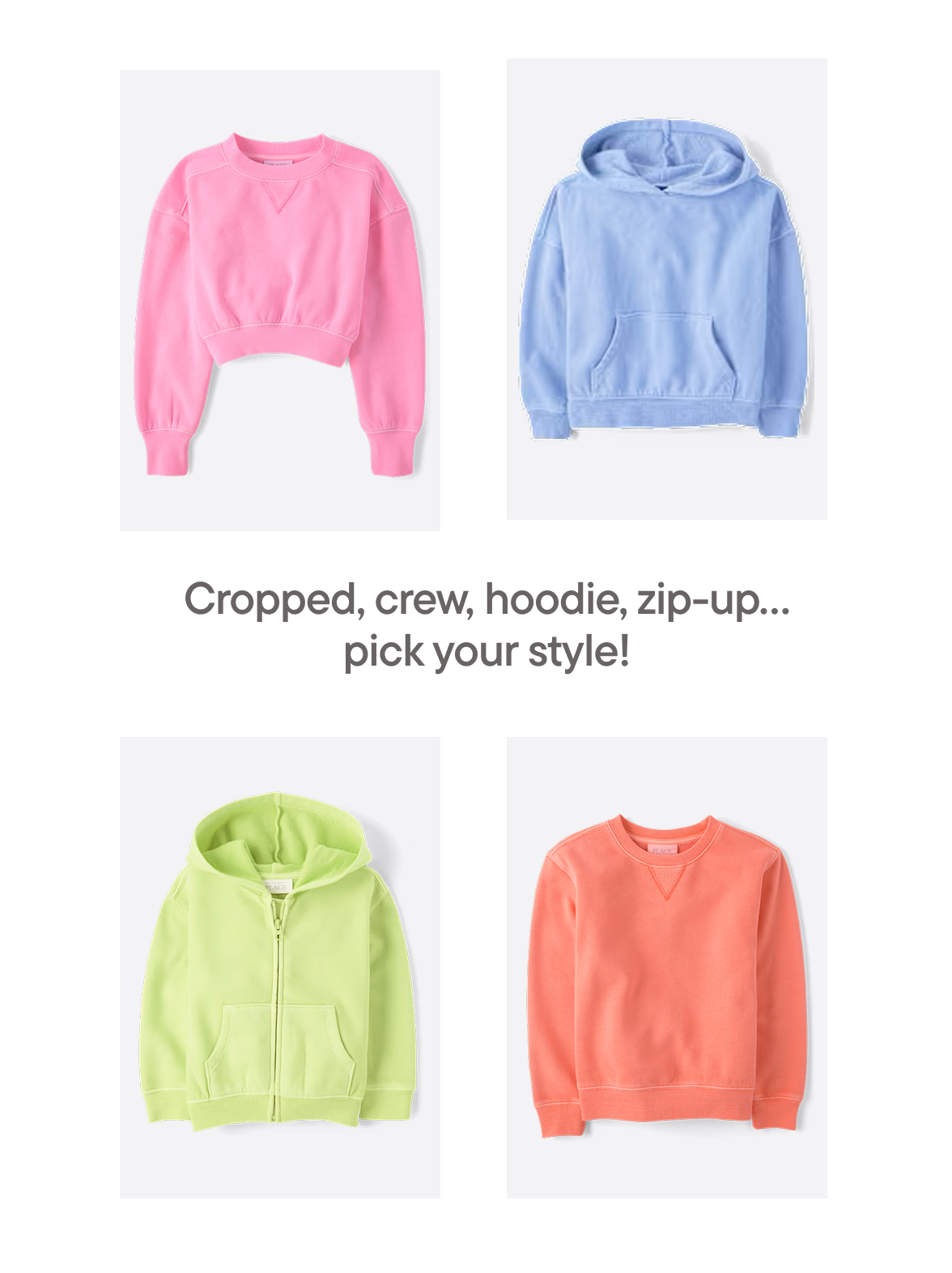 Cropped, crew, hoodie, zip-up