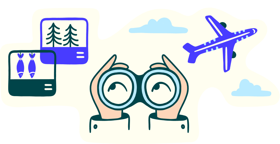 Binocular looking at plane flying by