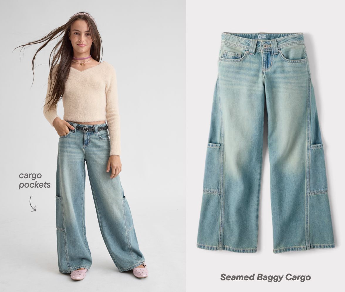 Tween Girls Seamed Baggy Cargo Jeans