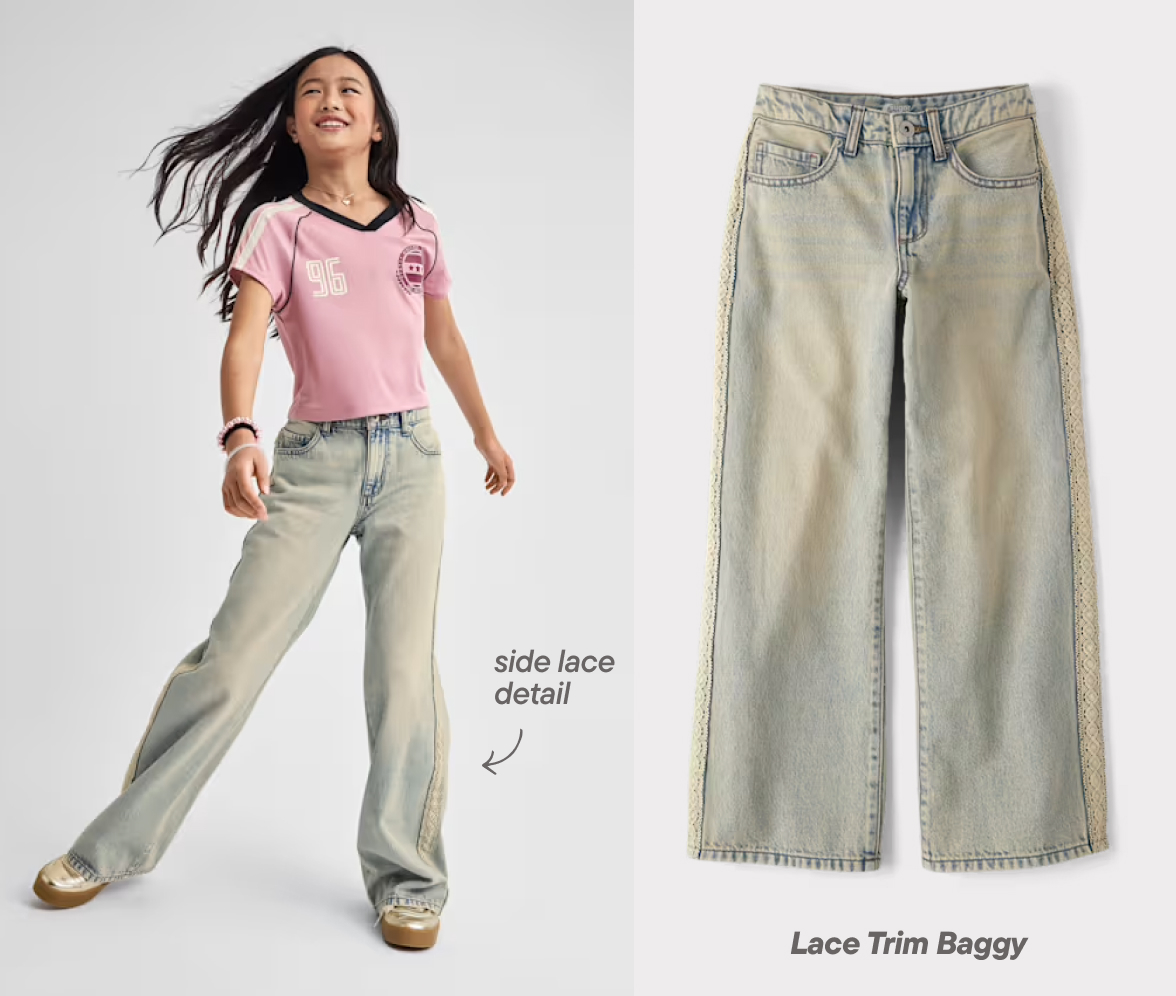 Tween Girls Lace Trim Baggy Jeans