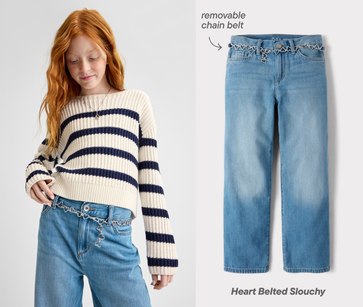 Girls Heart Belted Slouchy Jeans