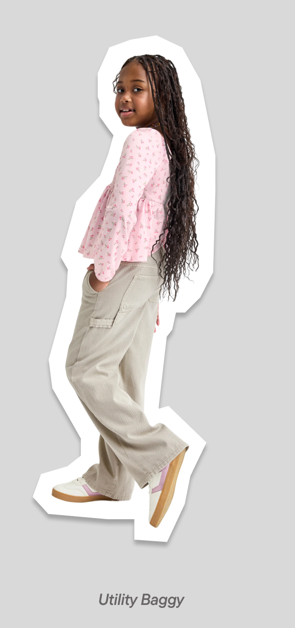 Girls Garment Dyed Utility Baggy Jeans