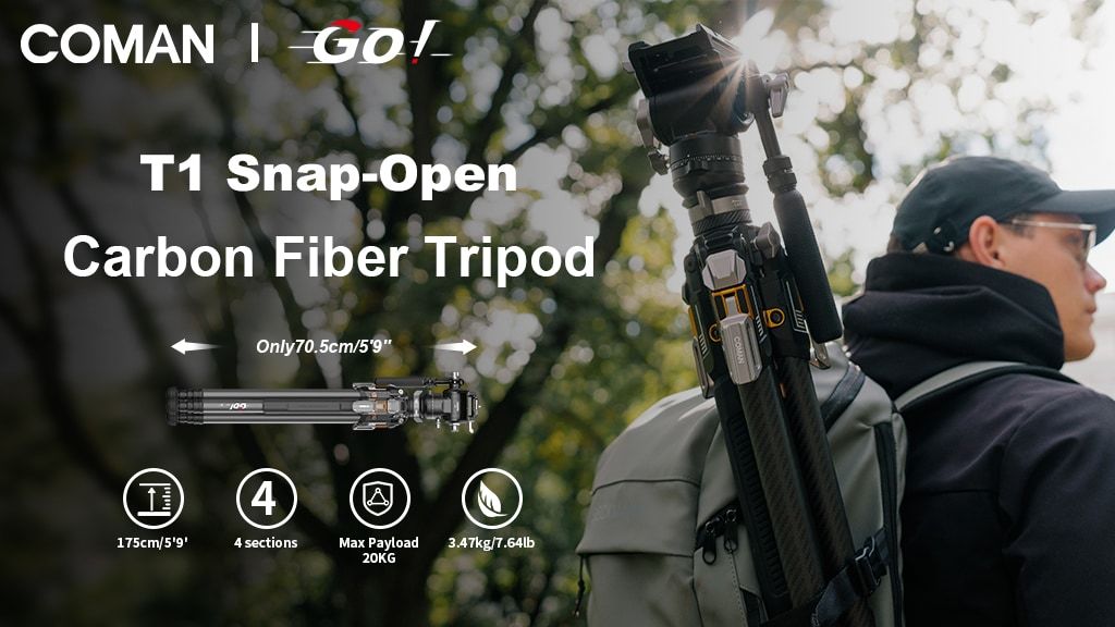 Coman Go! Series T1 Snap-Open Carbon Fiber Tripod