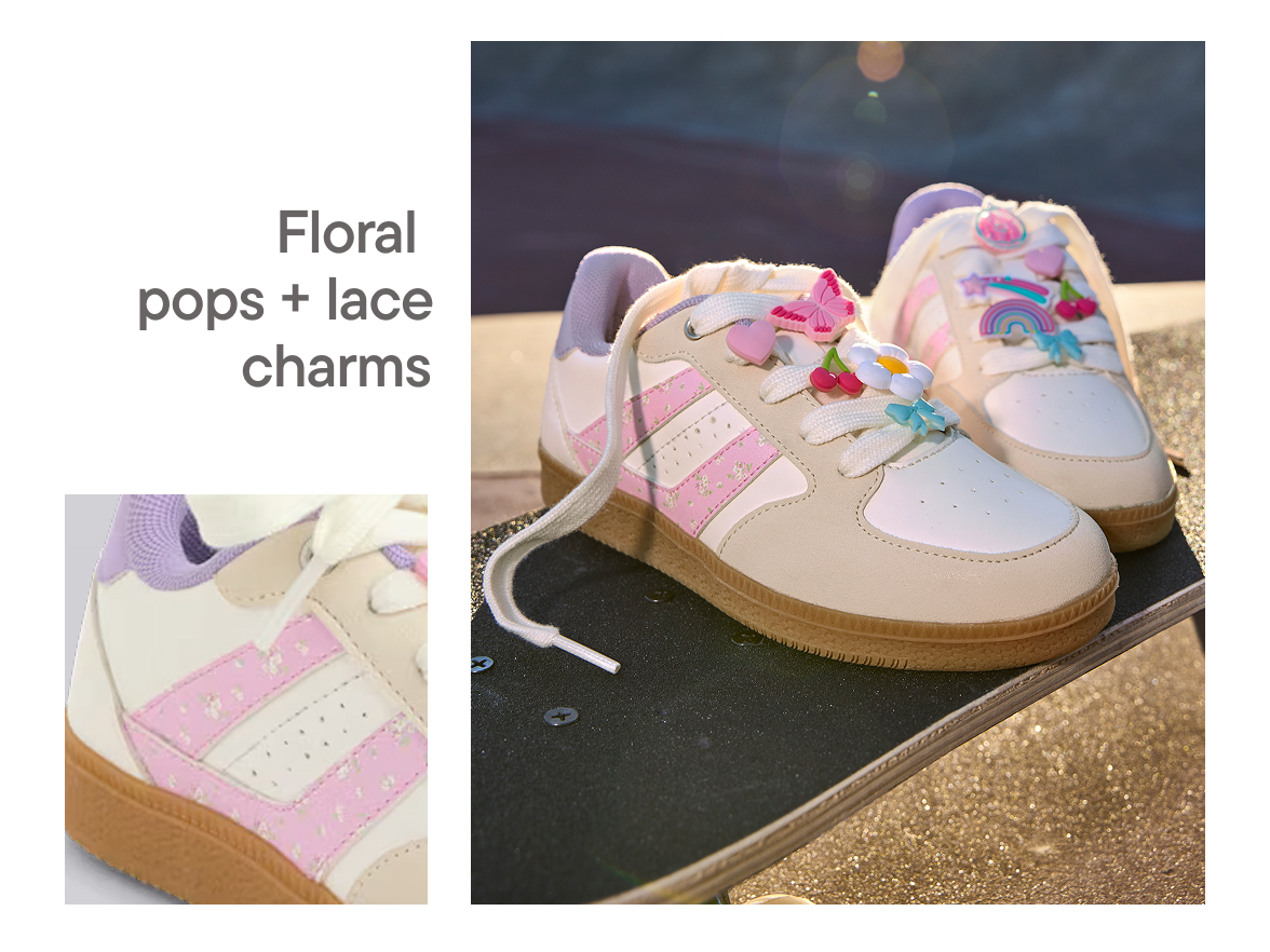 Girls Floral Beaded Low Top Sneakers