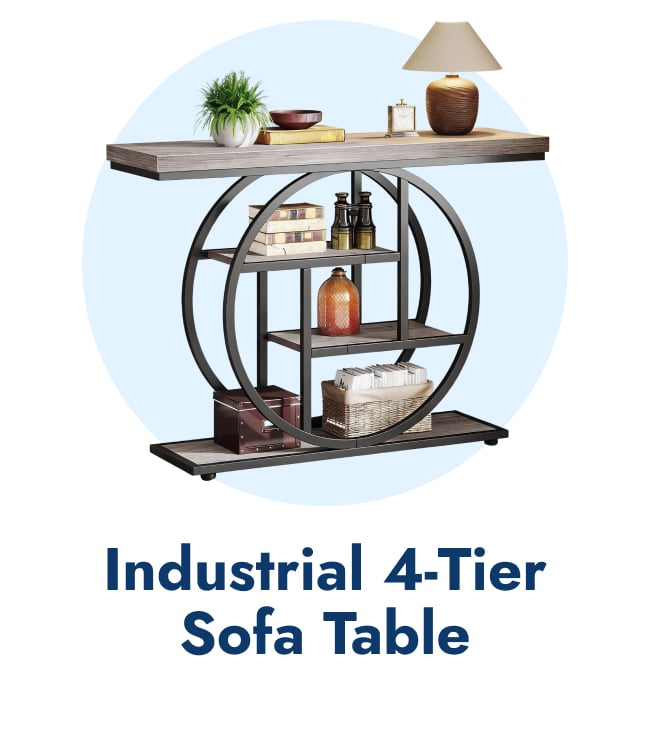 Industrial 4-Tier Sofa Table
