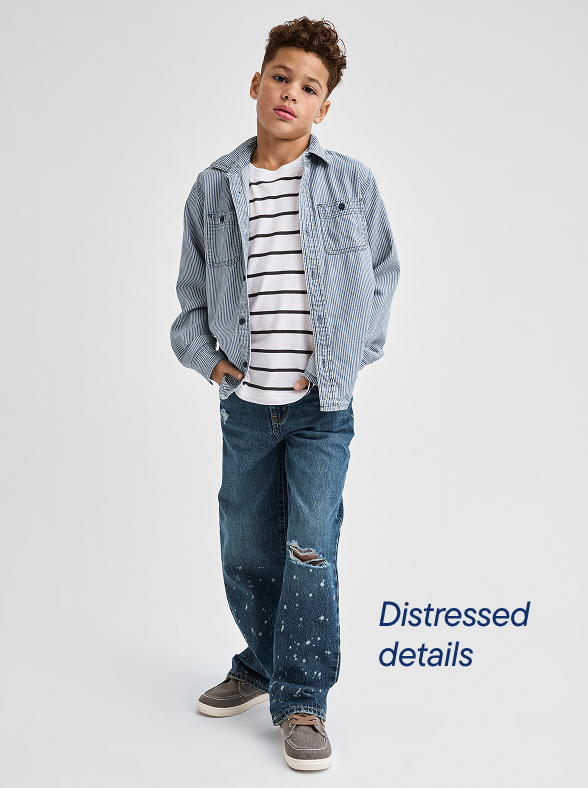 Boys Ripped Bleach Splatter Baggy Jeans