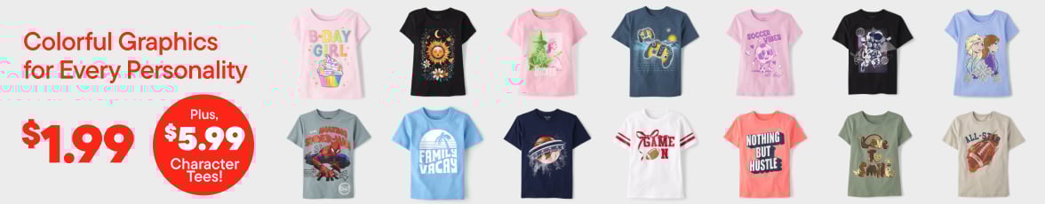 $1.99 Clearance Tees, $5.99 Character Tees