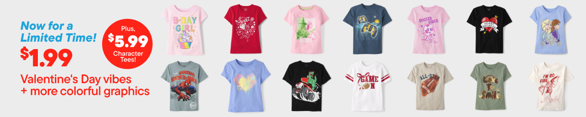 $1.99 Clearance Tees, $5.99 Character Tees