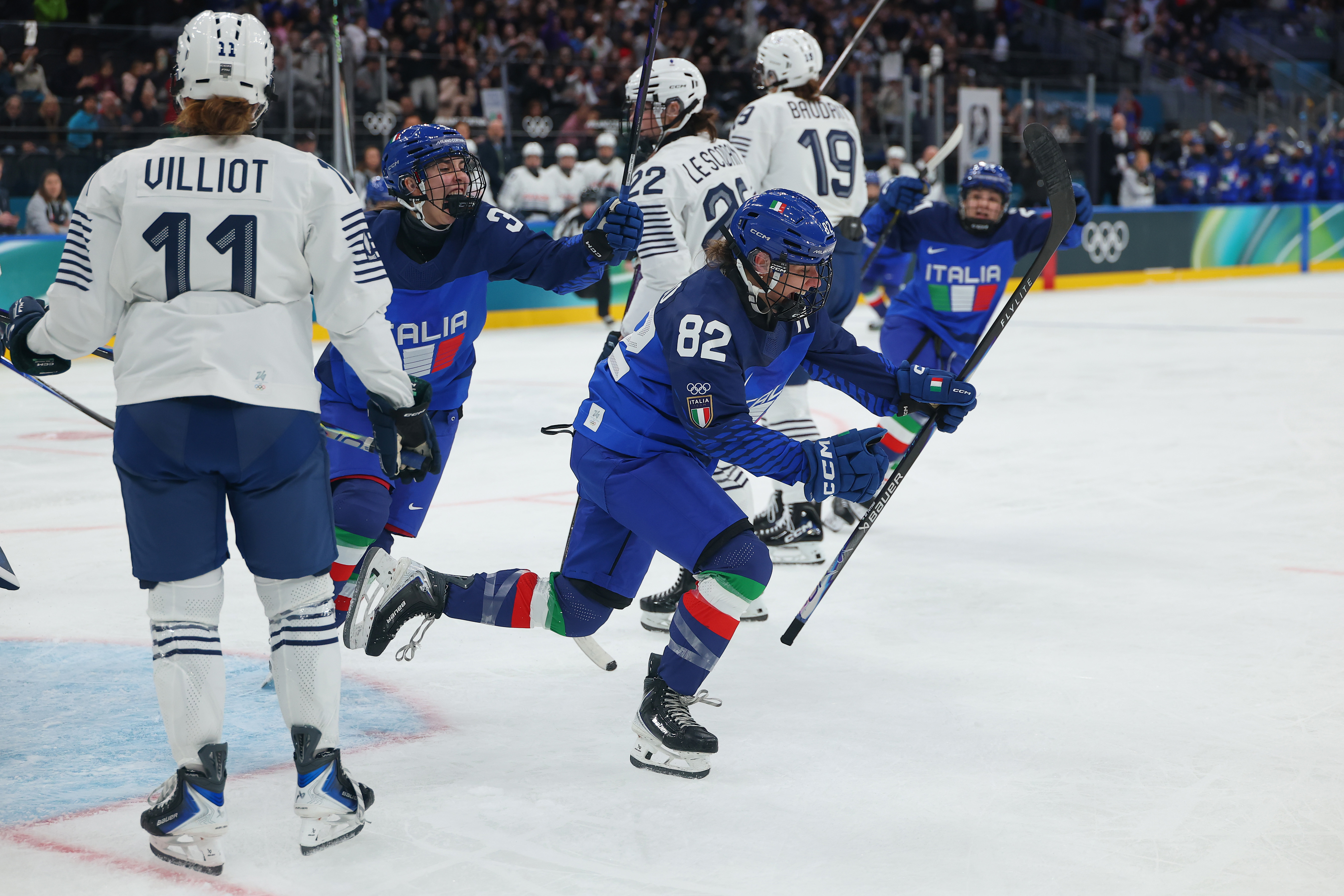 Hockey player celebrating goal
