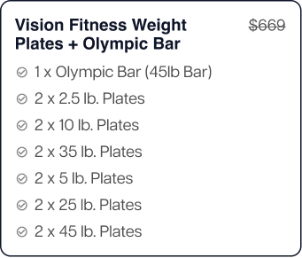 Limted Time Free Gift - Vision Fitness Weight Plates + Olympic Bar. $669 value.
