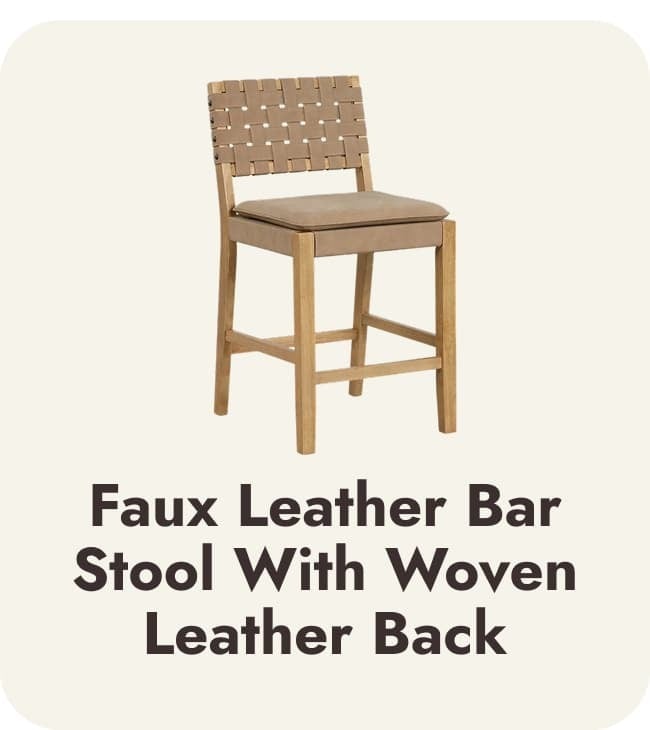 Fauz Leather Bar Stool with Woven Leather Back