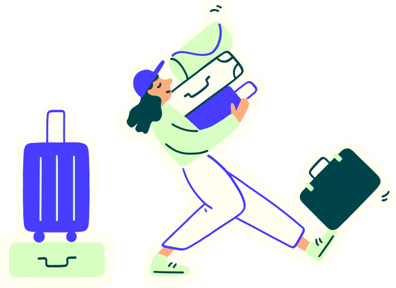 Woman juggling suitcases