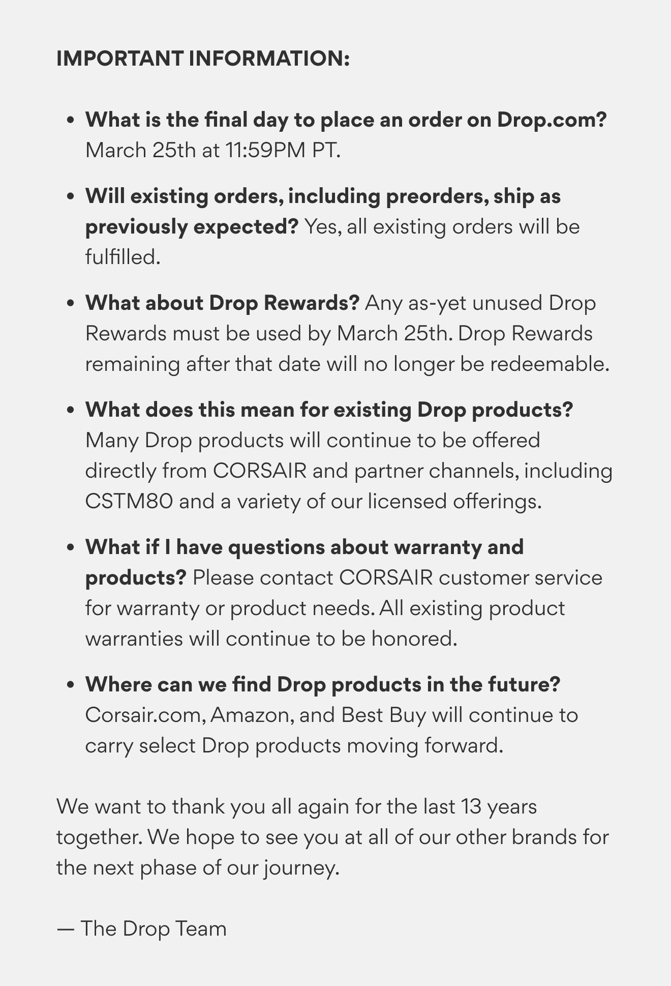 A Message to the Drop Community