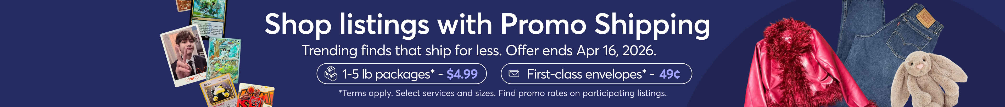 Mercari promo shipping rates (Feb 16–Apr 16, 2026). Terms apply.