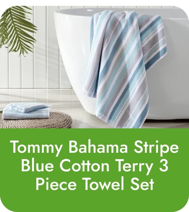 Save on Tommy Bahama Ocean Bay Stripe Blue Cotton Terry 3 Piece Towel Set