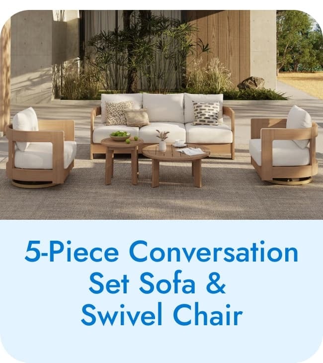 5-Piece Conversation Set Sofa and Swivel Chair with Coffee Table in Eucalyptus