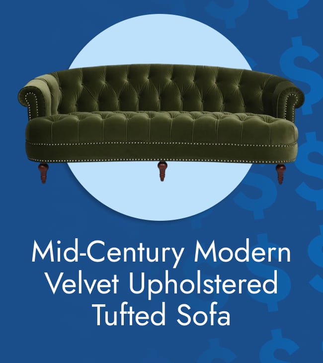 Mid-century modern velvet upholstered tufted sofa
