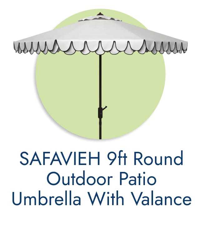 SAFAVIEH 9ft Round Outdoor Patio Umbrella with Valance