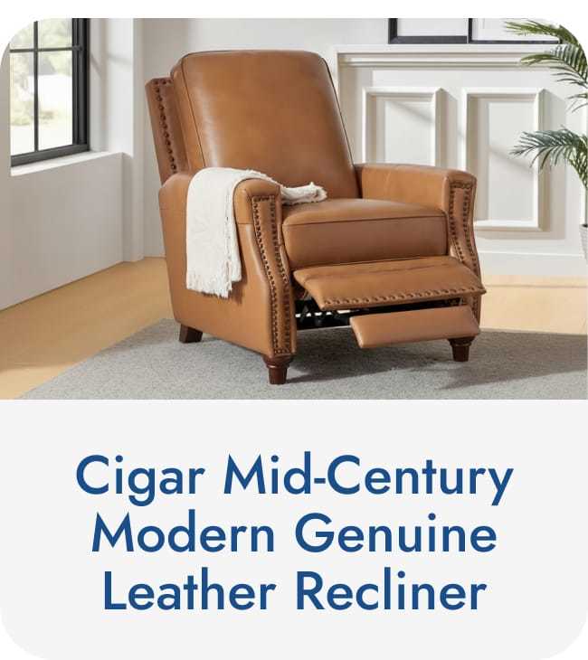 Cigar Mid-century Modern Genuine Leather Recliner 
