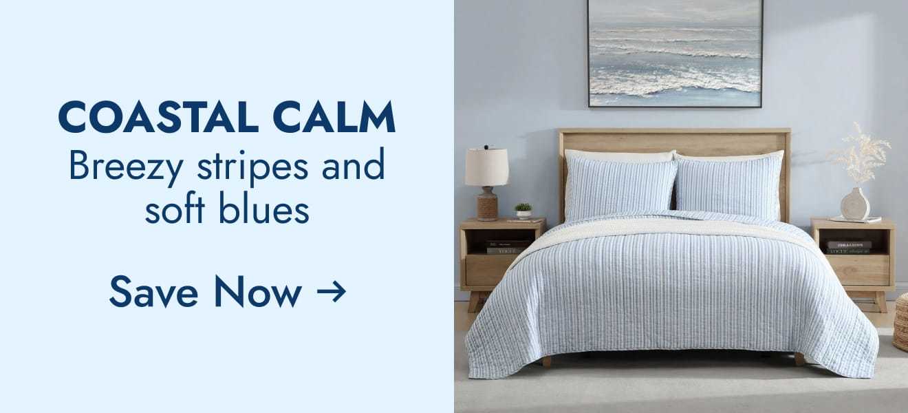 Coastal calm--breezy stripes and soft blues--save now