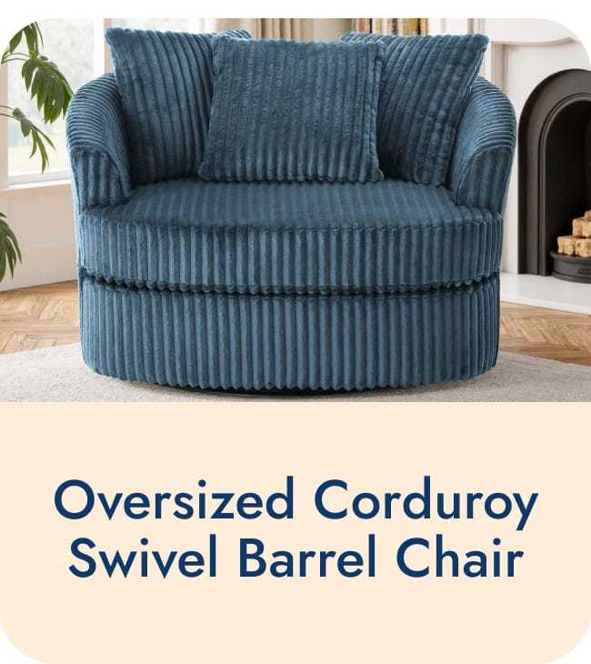 Oversized corduroy swivel barrel chair