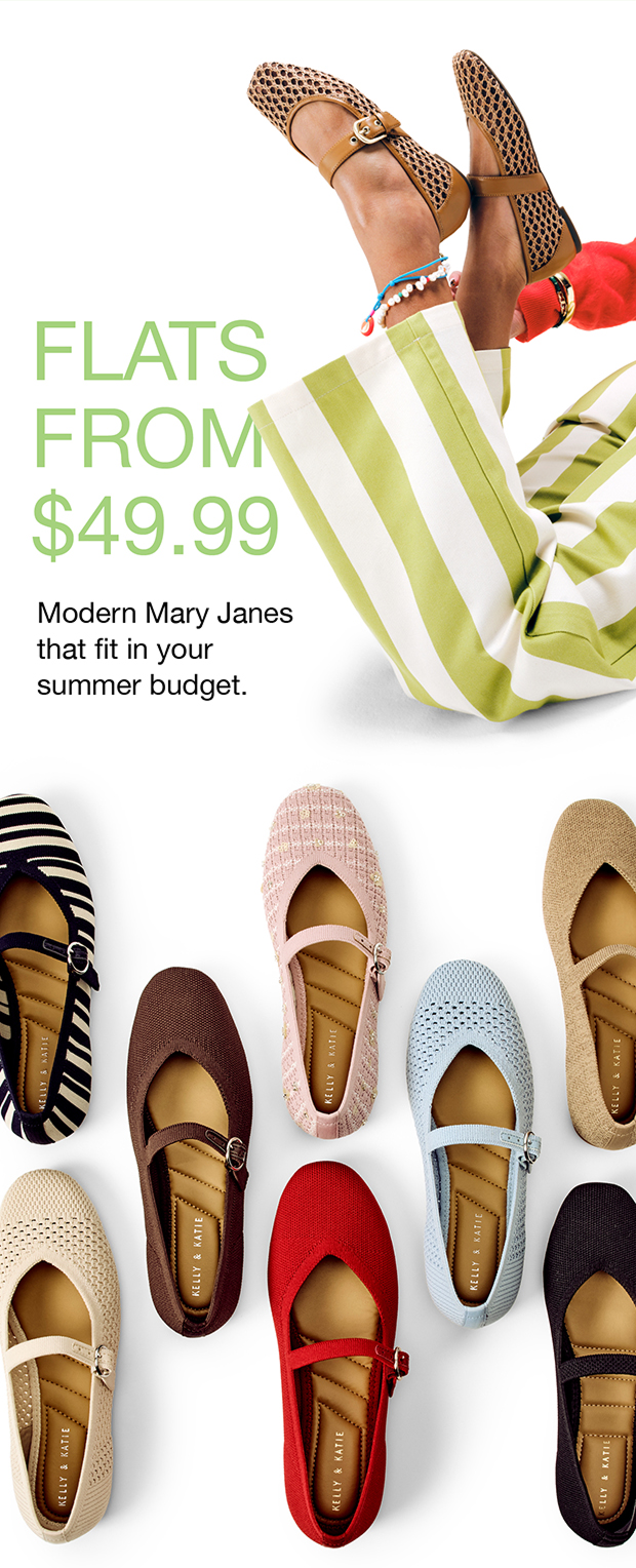 Flats From $49.99 | Modern Mary Janes that fit in your summer budget.