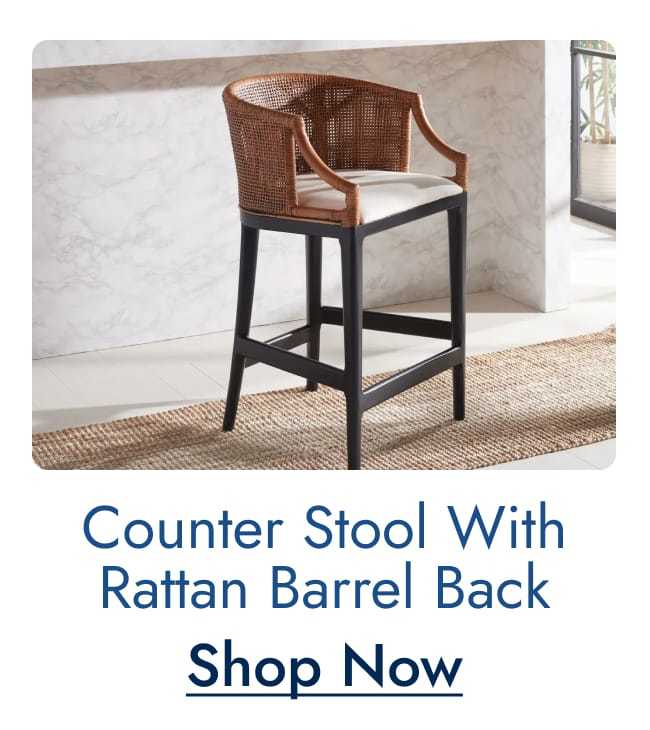 Counter stool with rattan barrel back