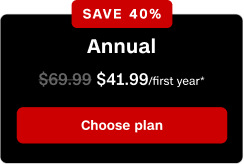 Annual plan is $41.99 for your first year, save 40% with a limited-time offer