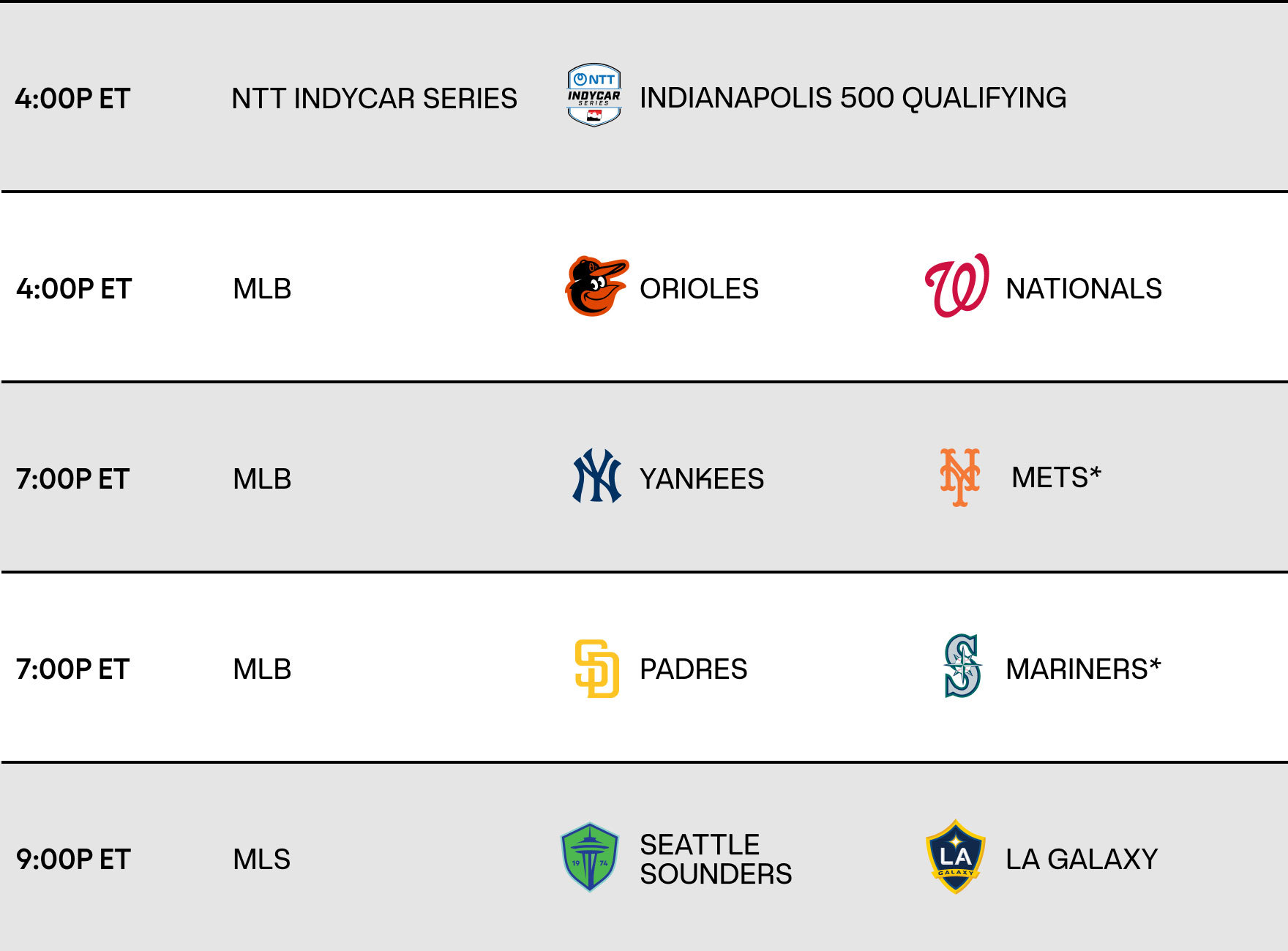 Full Sports Schedule on FOX One