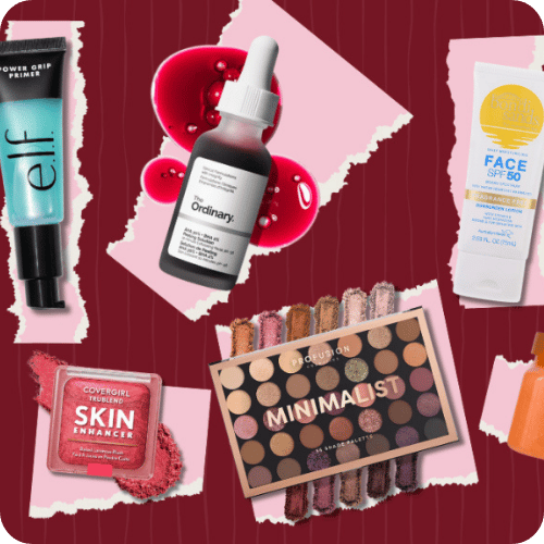 a collage of great drugstore beauty products on amazon