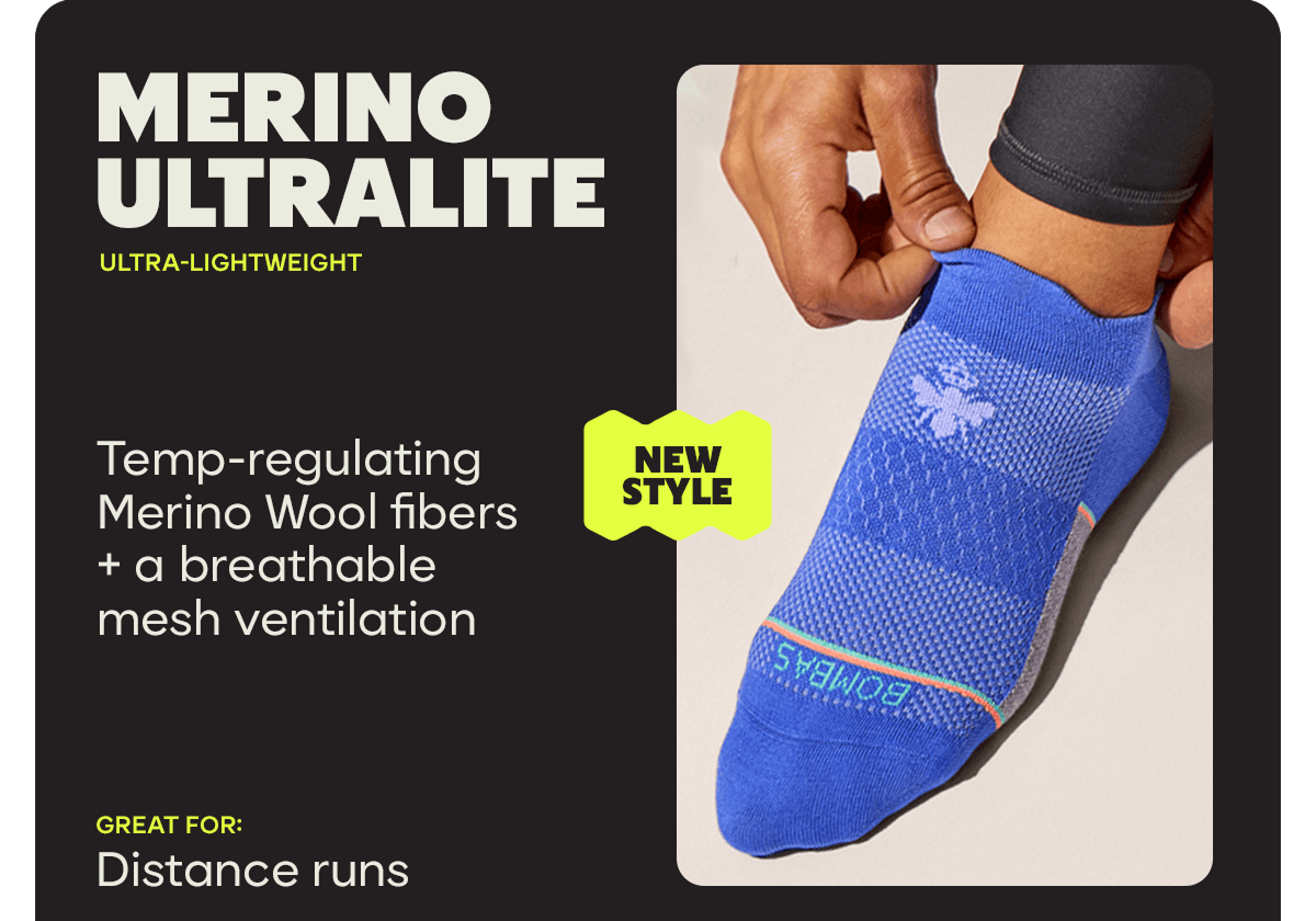 MERINO ULTRALITE | ULTRA-LIGHTWEIGHT | NEW STYLE | Temp-regulating Merino Wool fibers + a breathable mesh ventilation | Great For: Distance runs