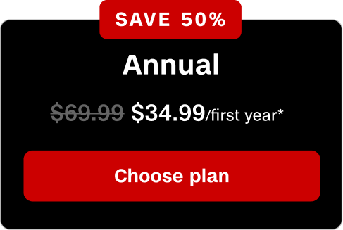 Annual plan is $34.99 for your first year, save 50% with a limited-time offer