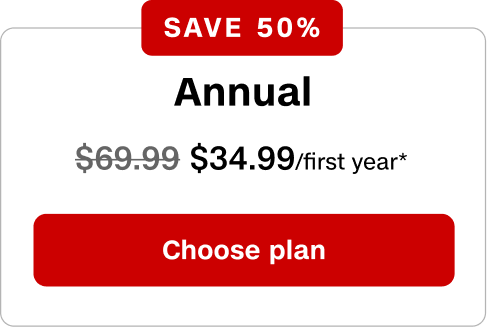 Annual plan is $34.99 for your first year, save 50% with a limited-time offer