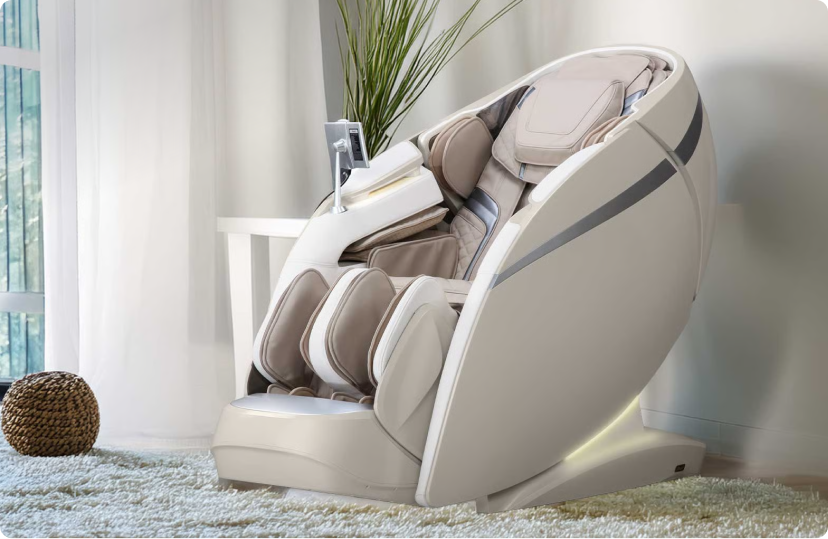 Osaki OS-Pro 4D Duomax massage chair in taupe color in modern living room