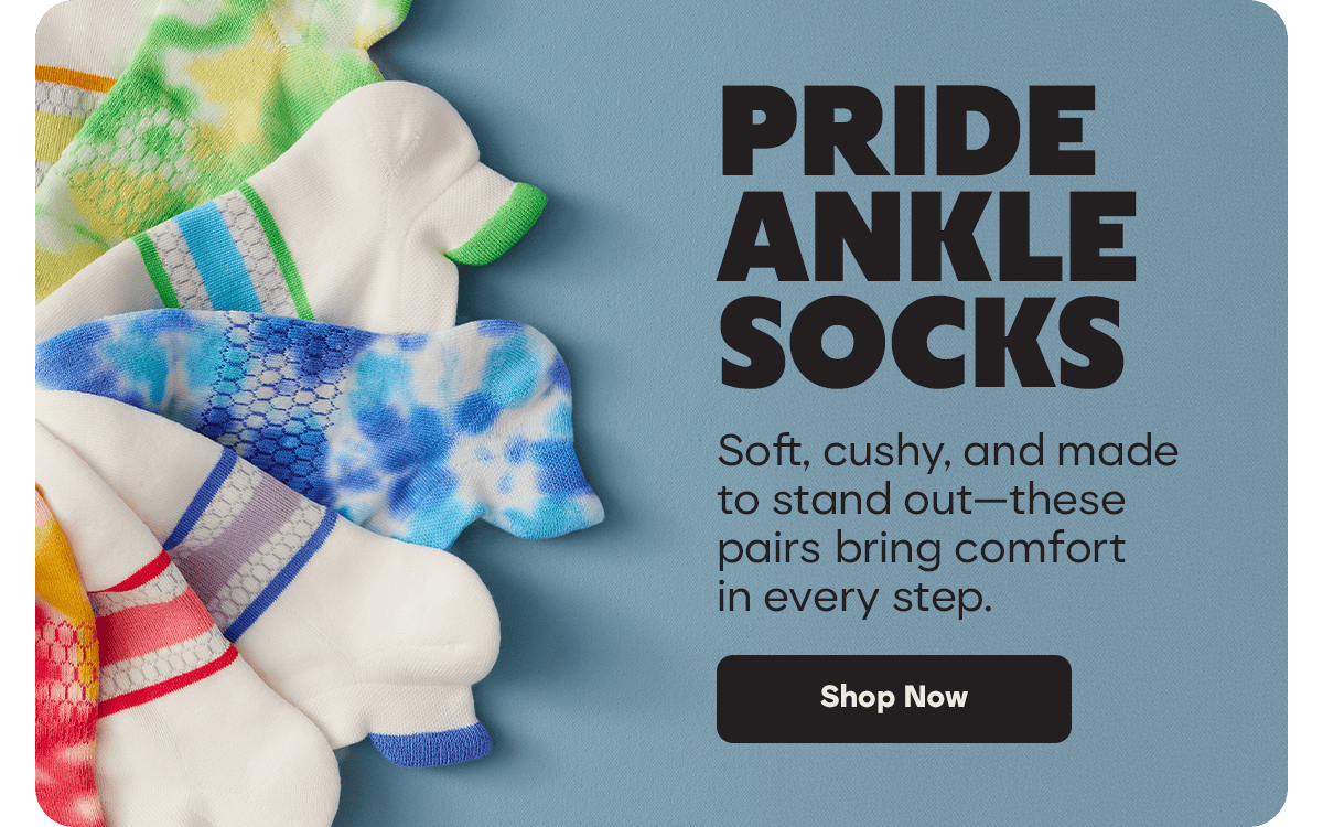 Pride Ankle Socks. Soft, cushy, and made to stand out—these pairs bring comfort in every step. Shop Now.