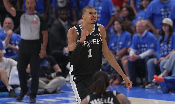 Victor Wembanyama reacts in Game 7 of the Western Conference Finals against the Oklahoma City Thunder.