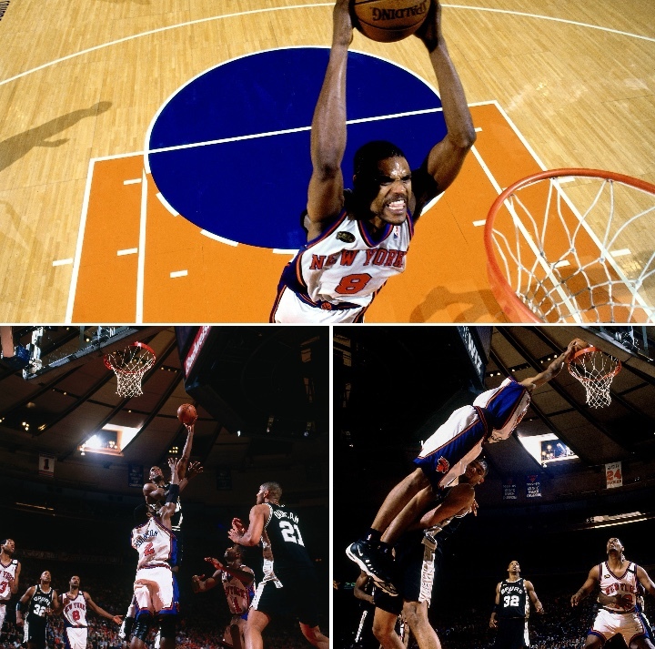 Latrelle Sprewell slams, David Robinson takes a floating hook, Marcus Camby dunks with a dramatic one-handed, full-extension poster.