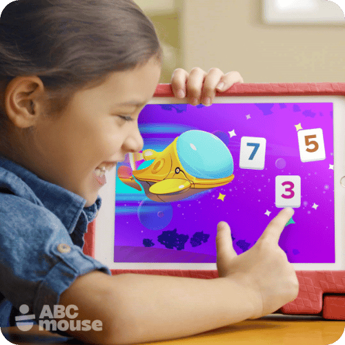 A little girl plays a space numbers game for an ABCmouse review