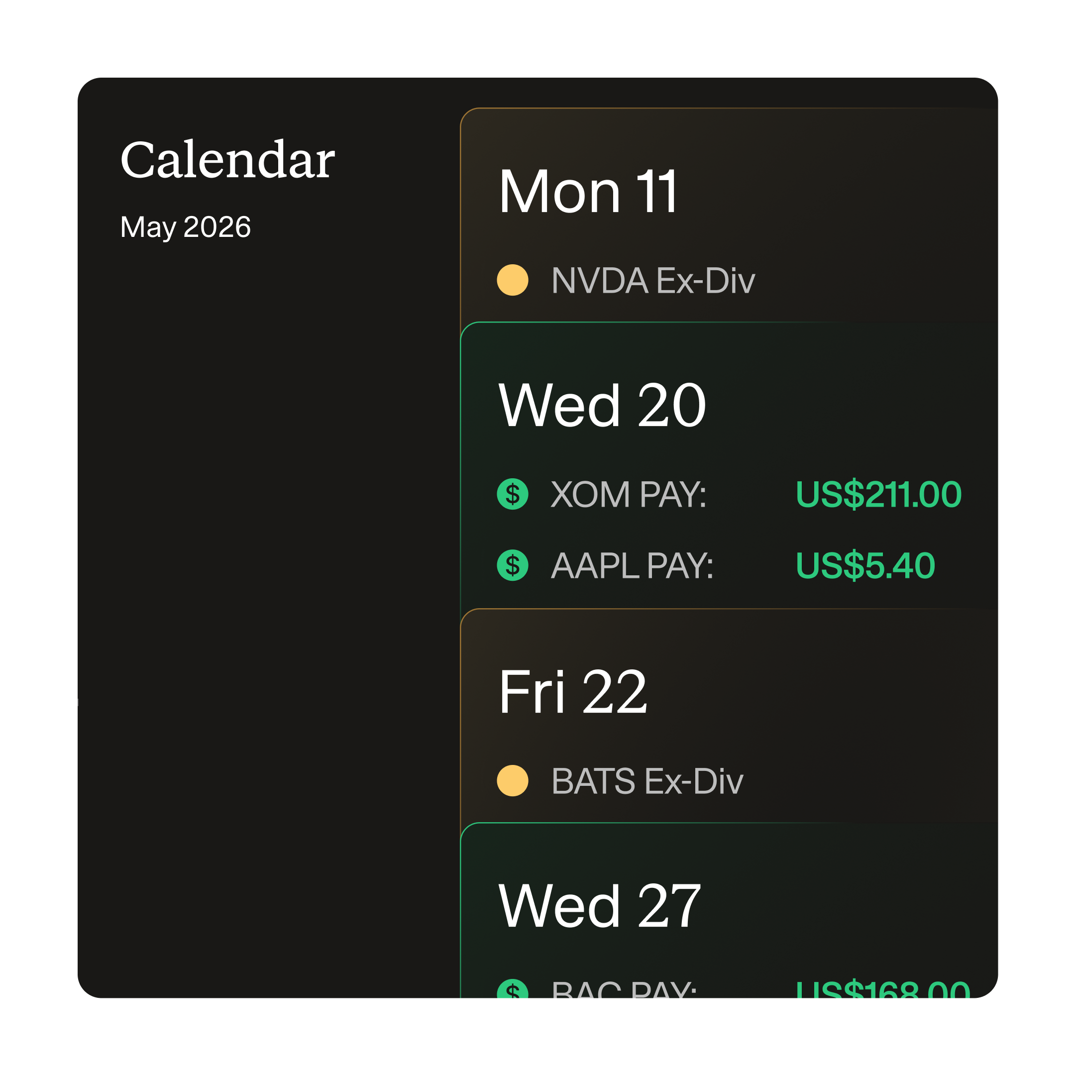 Dividends Calendar