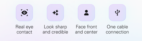 Real eye contact, Look sharp and credible,  Face front and center, One cable connection