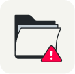 An open file folder with an alert icon.